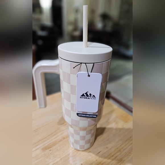 Hydrapeak Insulated 40 oz Voyager Tumbler with Straw Checkered Cream NWT - Picture 8 of 10